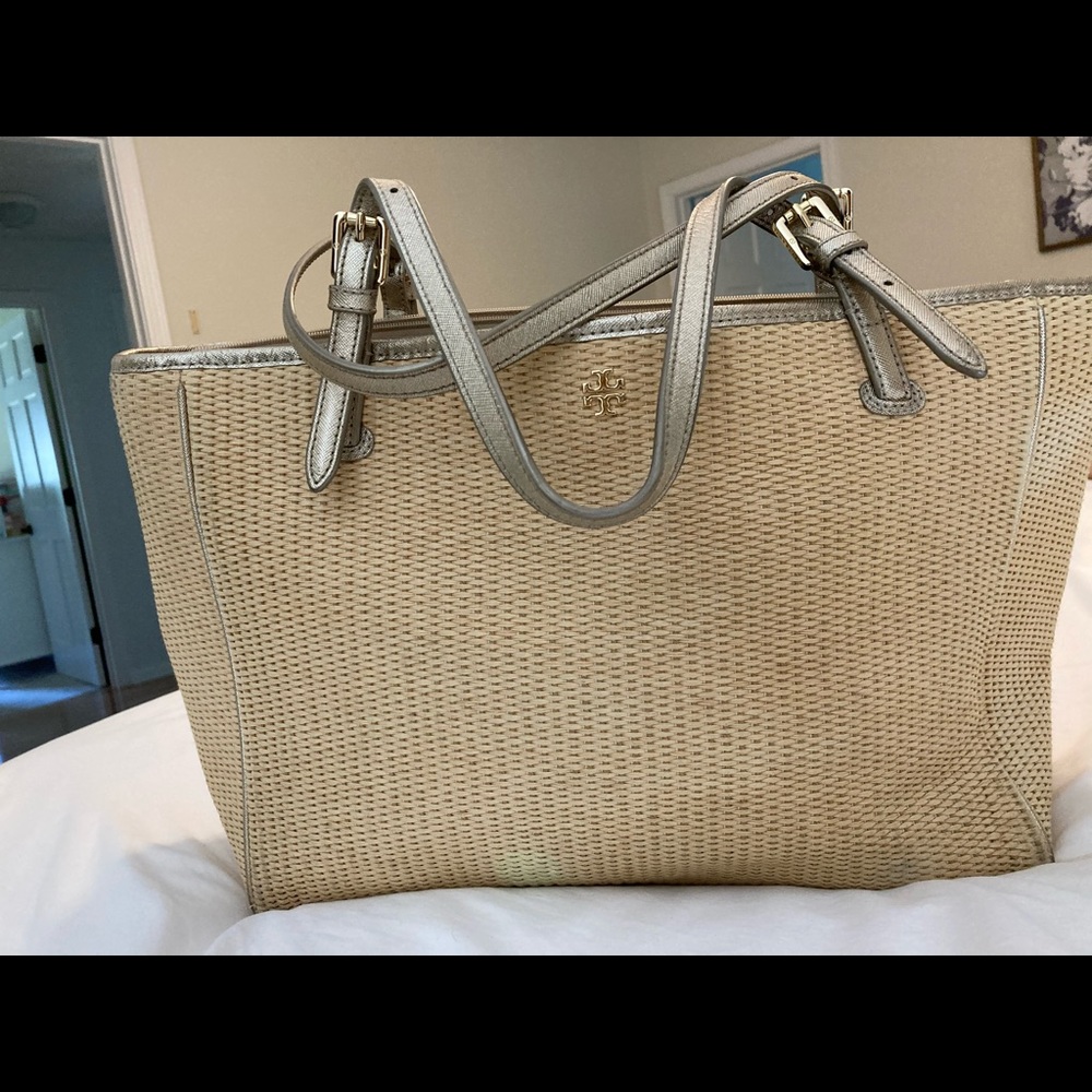 Tory Burch 'York' Straw Buckle Tote